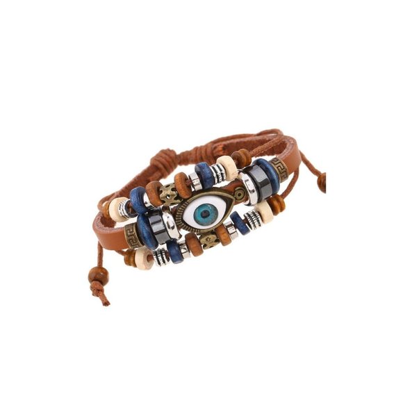 UNISEX DEVIL EYE LEATHER LAYERED 3PCS COUPLES LEATHER BEADED BRACELET - Picture 8 of 14